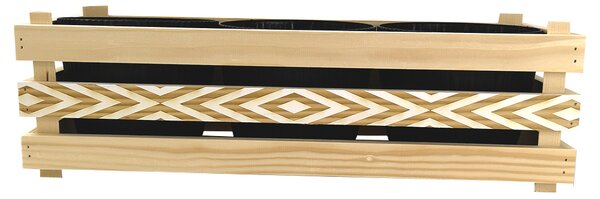 AMADEA Drevený obal na tri kvetináče s motívom kosoštvorcov, 47x17x15cm, drevený kvetináč
