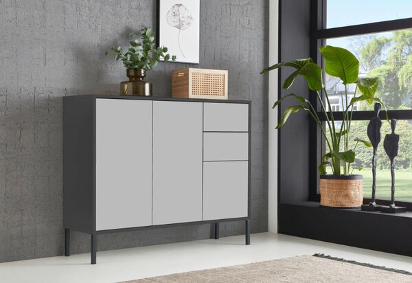 ŠIROKÁ KOMODA, antracitová, biela, 263,5/86/33 cm MID.YOU - Komody, Online Only