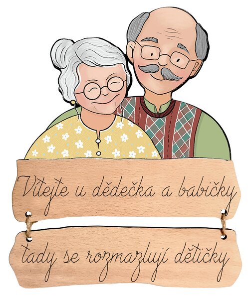 AMADEA Obrázok s textom Vitajte u dedka a babičky tu sa rozmaznávajú detičky 21 cm