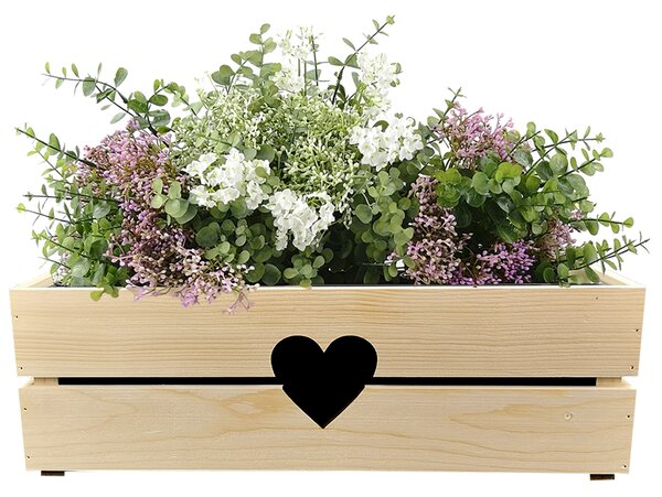 AMADEA Drevený obal na kvetináč so srdcom, 52x21,5x17cm Český výrobok