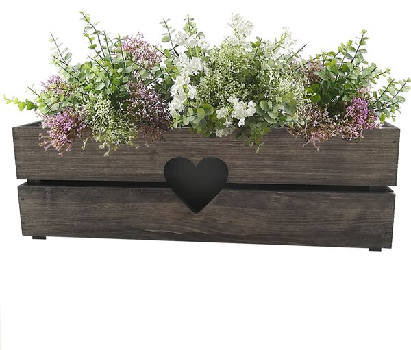 AMADEA Drevený obal na kvetináč so srdcom tmavý, 52x21,5x17cm Český výrobok