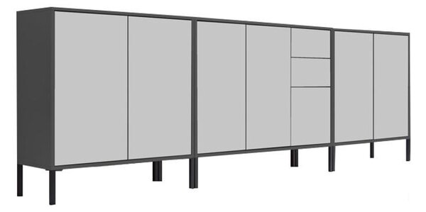 ŠIROKÁ KOMODA, antracitová, biela, 263,5/86/33 cm MID.YOU - Komody, Online Only
