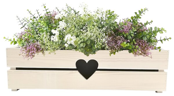 AMADEA Drevený obal na kvetináč so srdcom biely, 62x21,5x17cm Český výrobok