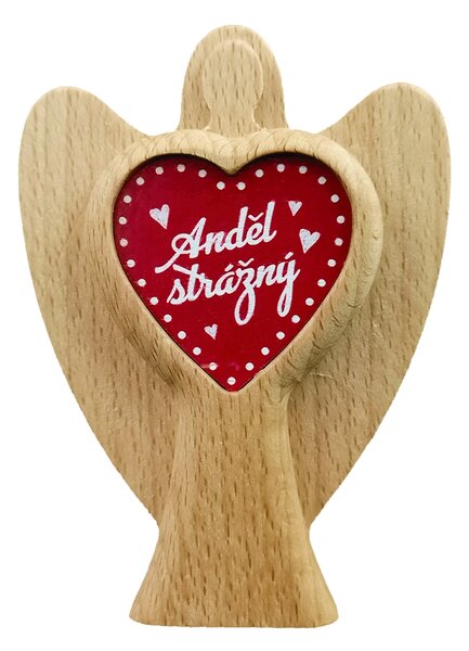 AMADEA Drevený anjel s vkladom - srdiečko s textom Anjel strážny, masívne drevo, výška 11 cm, český výrobok
