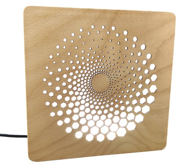 AMADEA Drevená lampička s motívom špirály, veľkosť 20 cm, s LED osvetlením s trafom na 12V