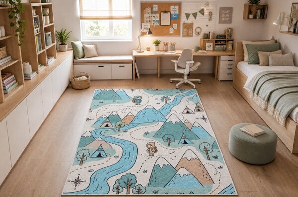 Detský koberec protišmykový BAMBINO 61590 krémový / modrý