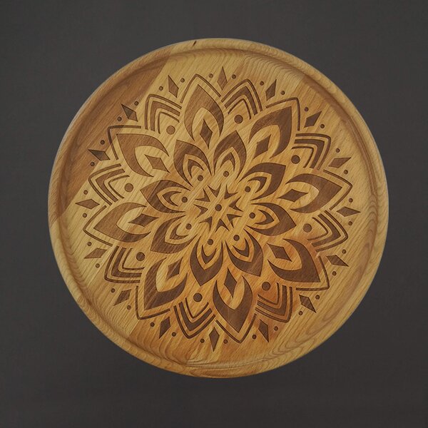 AMADEA Podnos okrúhly gravír mandala, dĺžka 30 cm, český výrobok