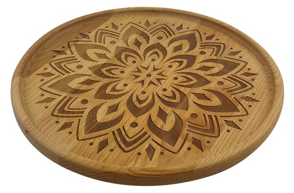 AMADEA Podnos okrúhly gravír mandala, dĺžka 30 cm, český výrobok