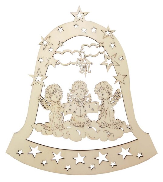 AMADEA Drevená ozdoba zvon s anjelmi 22 cm