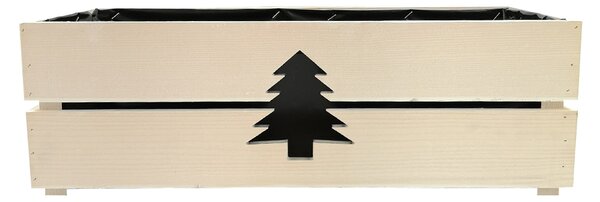 AMADEA Drevený vianočný kvetináč so stromčekom biely, vo vnútri s čiernou fóliou, 62x21,5x17cm, český výrobok