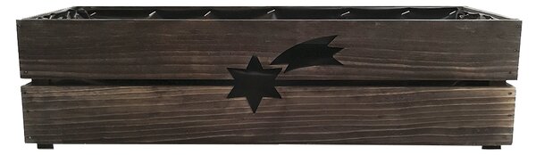 AMADEA Drevený vianočný kvetináč s kométou tmavý, vo vnútri s čiernou fóliou, 62x21,5x17cm, český výrobok