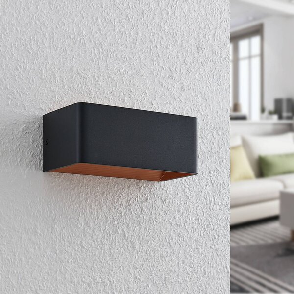 Arcchio LED nástenné svietidlo Karam, 20 cm, čierne, kov, hore/dole, Čierna, Obývacia izba / jedáleň, Hliník, Moderný, Nástenné svietidlo