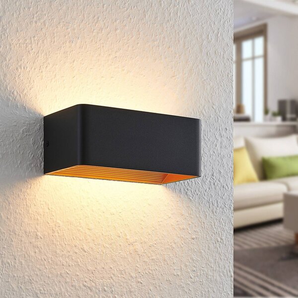 Arcchio LED nástenné svietidlo Karam, 20 cm, čierne, kov, hore/dole, Čierna, Obývacia izba / jedáleň, Hliník, Moderný, Nástenné svietidlo