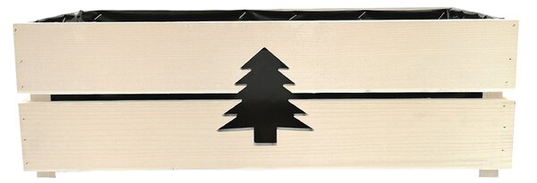 AMADEA Drevený vianočný kvetináč so stromčekom biely, vo vnútri s čiernou fóliou, 52x21,5x17cm, český výrobok