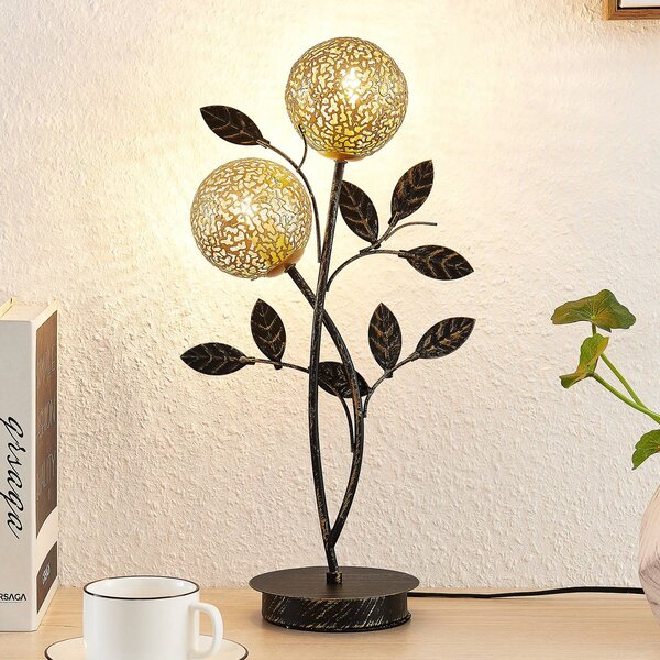 Stolná lampa Lucande Evory, 48 cm, 2 svetlá, čierna/zlatá, G9, Čierna, Obývacia izba / jedáleň, kov, Florentský, Stolová lampa