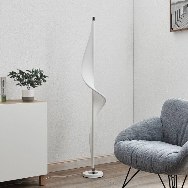 Stojacia lampa Lucande LED Edano, 154 cm, biela, textilná, stmievateľná, Biela / opálová, Obývacia izba / jedáleň, Textil / látka / hodváb, Moderný