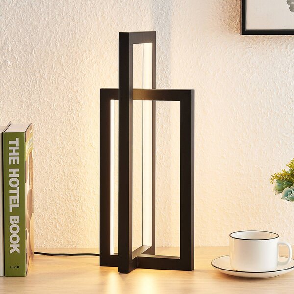 Stolná lampa Lucande LED Hylda, výška 42 cm, čierna, hliník, Čierna, Obývacia izba / jedáleň, Hliník, Moderný