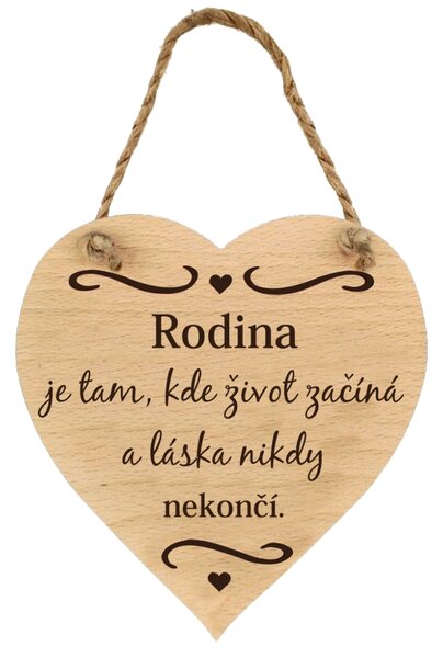 AMADEA Drevené srdce s nápisom Rodina je tam, kde život začína..., masívne drevo, 16x15 cm