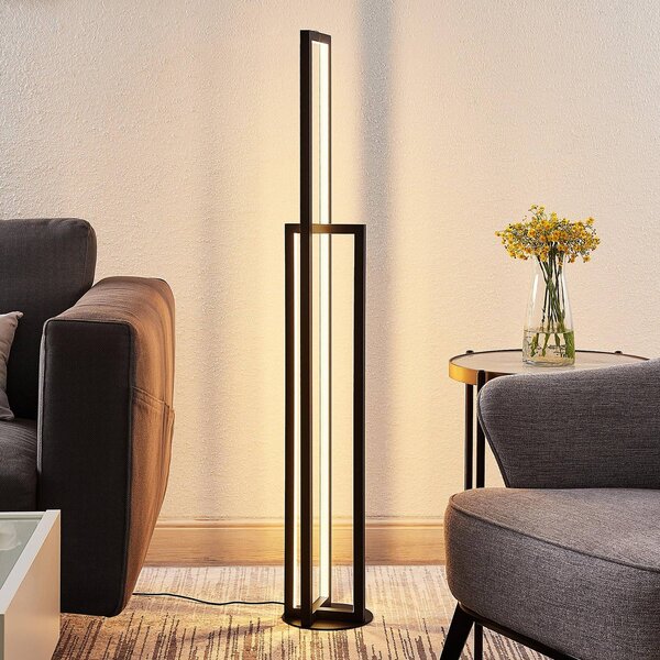 Stojacia lampa Lucande LED Hylda, 123 cm, čierna, hliník, Čierna, Obývacia izba / jedáleň, Hliník, Moderný