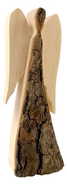 AMADEA Drevený anjel s kôrou, masívne drevo, 18 cm