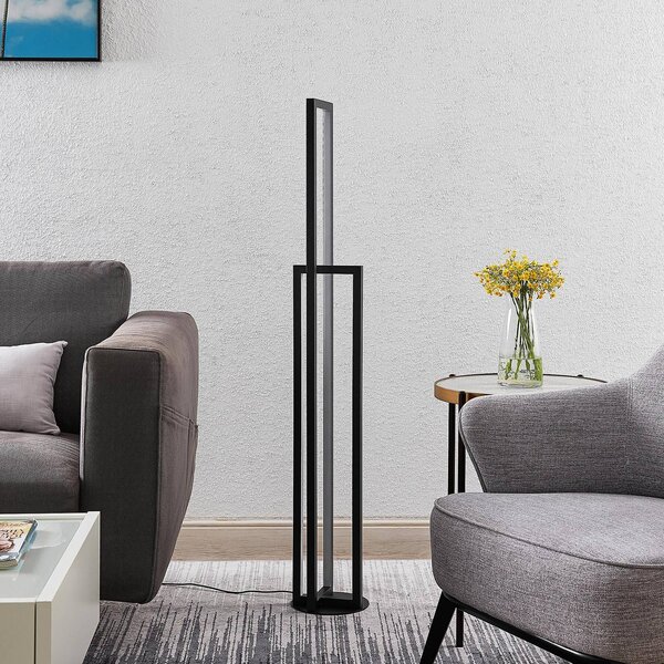 Stojacia lampa Lucande LED Hylda, 123 cm, čierna, hliník, Čierna, Obývacia izba / jedáleň, Hliník, Moderný