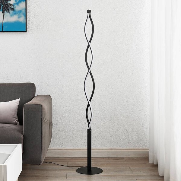 Lindby LED stojacia lampa Welina, čierna, 150 cm, stmievateľná, Čierna, Obývacia izba / jedáleň, kov, Moderný, Stojaca lampa