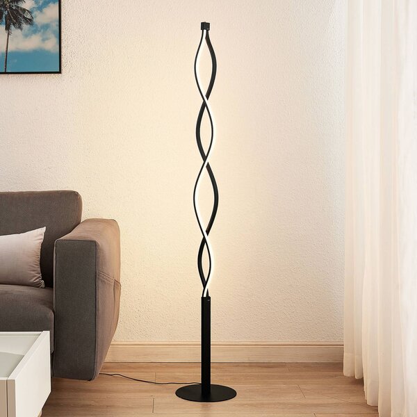 Lindby LED stojacia lampa Welina, čierna, 150 cm, stmievateľná, Čierna, Obývacia izba / jedáleň, kov, Moderný, Stojaca lampa