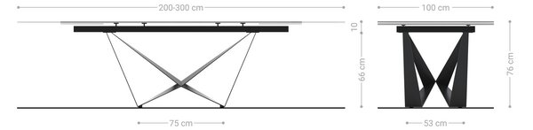 DELIFE Jedálenský stôl Edge 200-300x100 reliéfne sklo dymovo čierna 3D dizajn Spider plochá oceľ čierna rozkladací