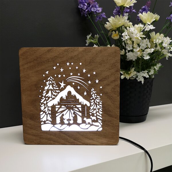 AMADEA Drevená lampička betlehem, veľkosť 20 cm, s LED osvetlením s trafom na 12V