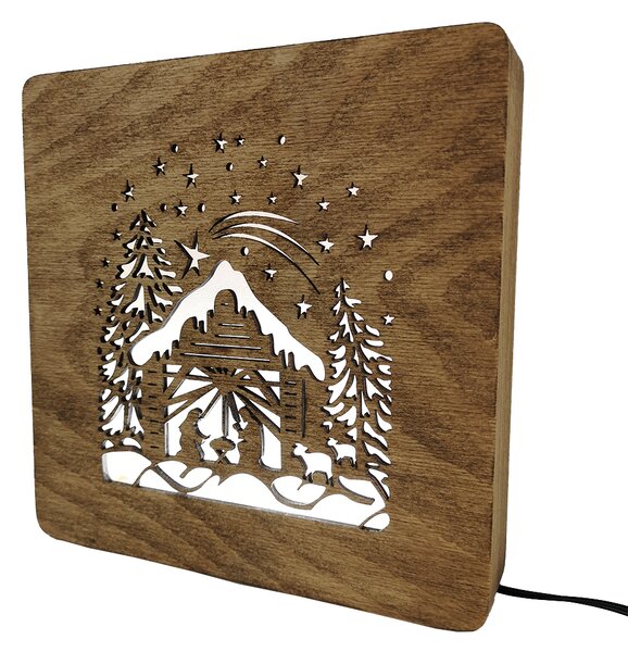 AMADEA Drevená lampička betlehem, veľkosť 20 cm, s LED osvetlením s trafom na 12V