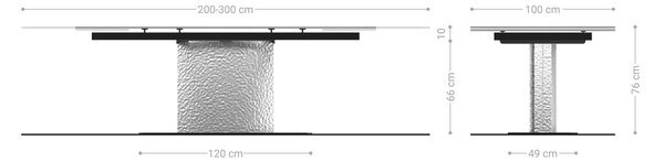 DELIFE Jedálenský stôl Edge 200-300x100 reliéfne sklo dymovo čierna 3D dizajn vlna nerezová oceľ rozkladací