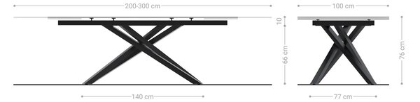 DELIFE Jedálenský stôl Edge 200-300x100 reliéfne sklo dymovo čierna 3D dizajn krížová podstava obdĺžnik čierna rozkladací