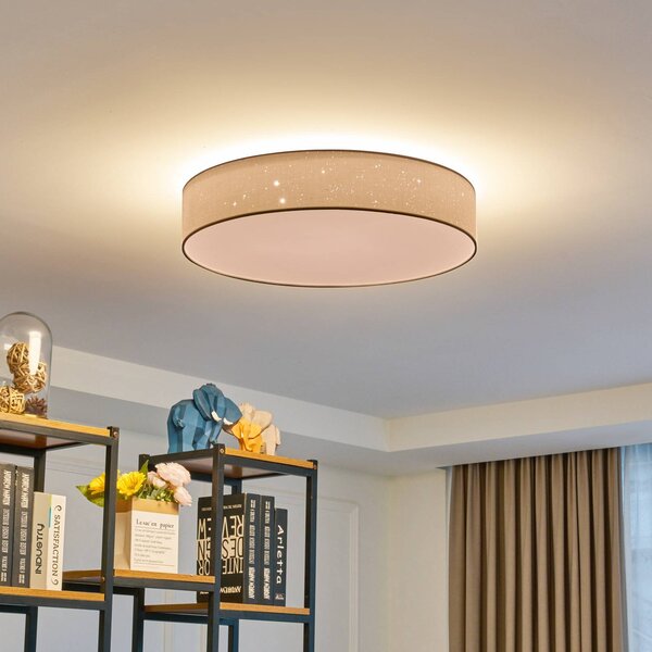 Lindby LED stropné svietidlo Ellamina, Ø 60 cm, biela, textil, Biela / opálová, Obývacia izba / jedáleň, Textil / látka / hodváb, Moderný, Závesné svietidlo