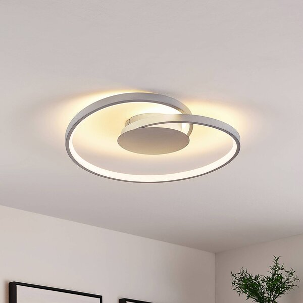 Lucande Stropné svietidlo LED Enesa, Ø 46 cm, 2 700 K, stmievateľné, Hliník / sivá / zinok, Spálňa, kov, Moderný, Závesné svietidlo