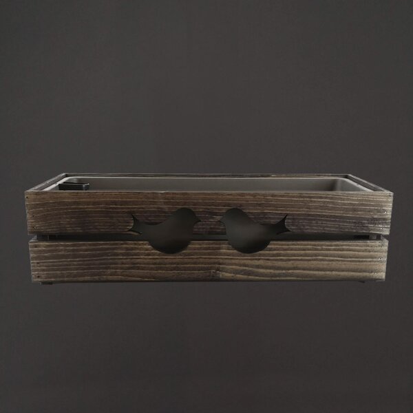 AMADEA Drevený obal na kvetináč tmavý s vtáčikmi, 62x21,5x17cm, český výrobok