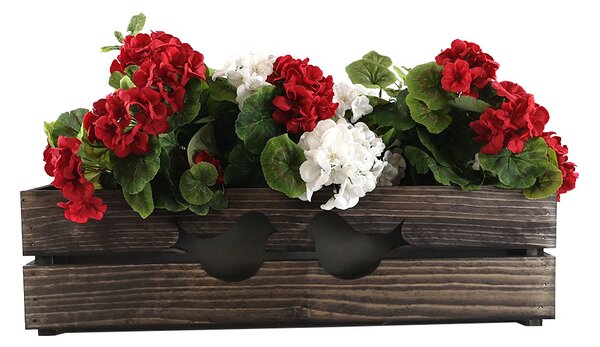 AMADEA Drevený obal na kvetináč tmavý s vtáčikmi, 62x21,5x17cm, český výrobok