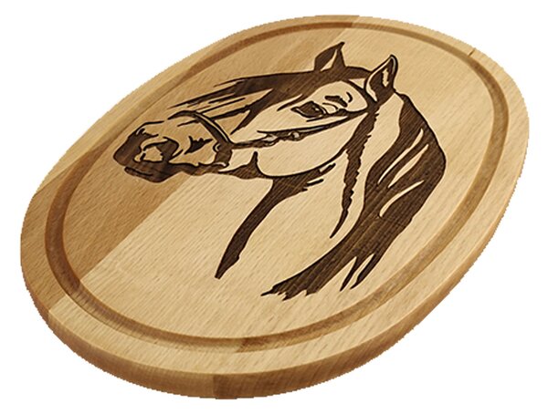AMADEA Drevená servírovacia doska - podnos oválne kôň, masívne drevo, 30 cm