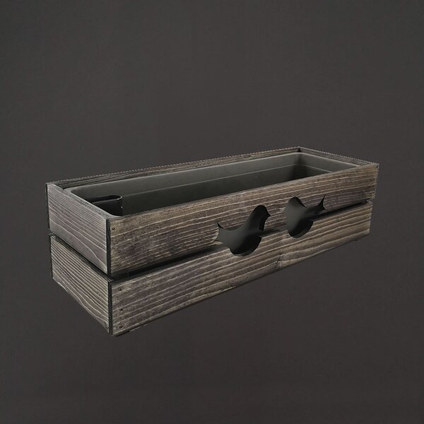 AMADEA Drevený obal na kvetináč tmavý s vtáčikmi, 62x21,5x17cm, český výrobok
