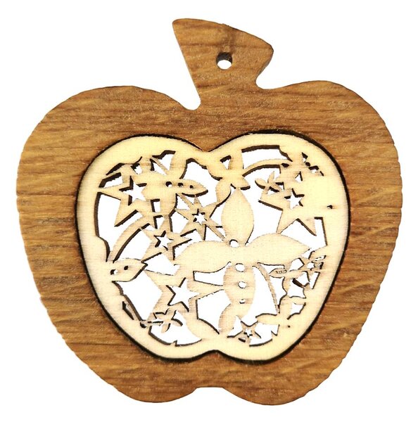 AMADEA Drevená ozdoba z masívu s vkladom - jablko s ornamentom 7 cm