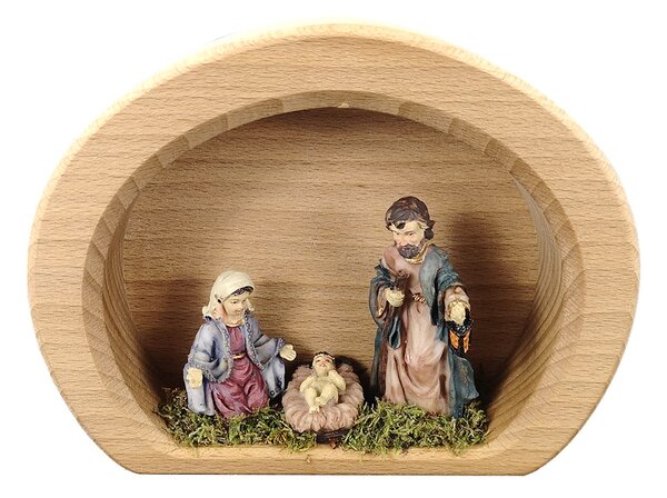 AMADEA Drevený betlehem v tvare pologule s figúrkami, masívne drevo, 17 x 13 x 4,5 cm, český výrobok