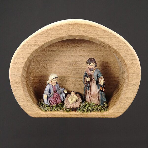 AMADEA Drevený betlehem v tvare pologule s figúrkami, masívne drevo, 17 x 13 x 4,5 cm, český výrobok