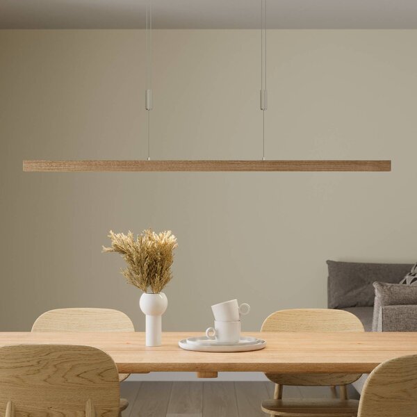 Quitani LED závesné svietidlo Nora, dub prírodný, dĺžka 118 cm, Svetlé drevo, Obývacia izba / jedáleň, Drevo, Moderný, Závesné svietidlo