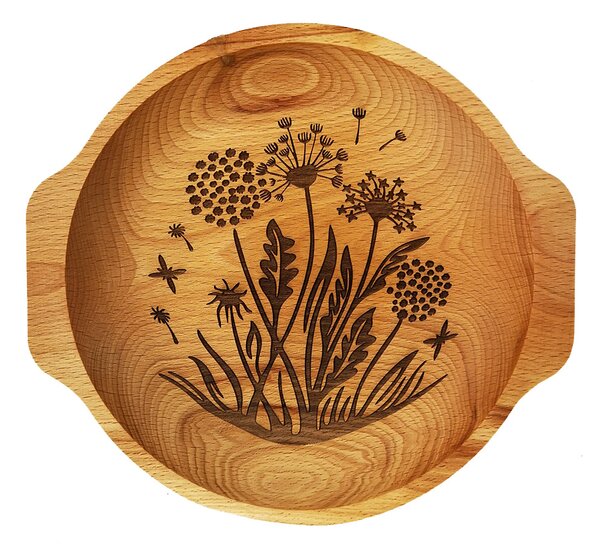 AMADEA Drevená miska kvety - púpavy, masívne drevo, 24 cm