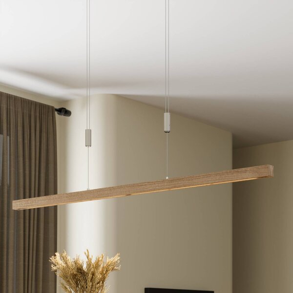 Quitani LED závesné svietidlo Nora, dub prírodný, dĺžka 118 cm, Svetlé drevo, Obývacia izba / jedáleň, Drevo, Moderný, Závesné svietidlo