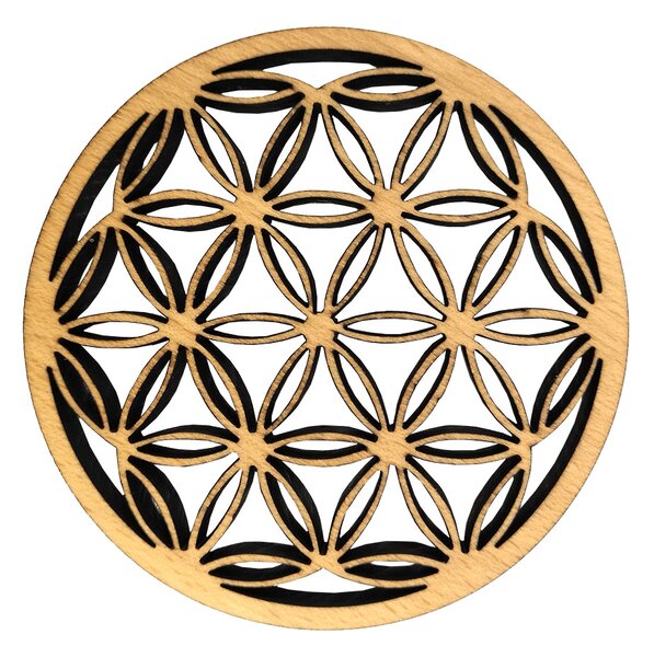 AMADEA Drevený podtácok okrúhly mandala, masívne drevo, priemer 10,5 cm
