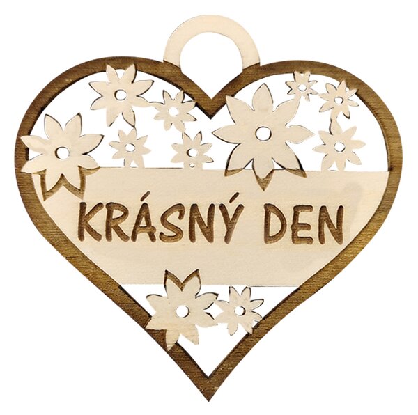 AMADEA Drevené srdce s textom "krásny deň", 7 cm, český výrobok