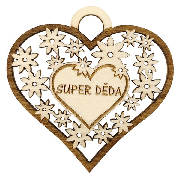 AMADEA Drevené srdce s textom "super dedo", 7 cm, český výrobok