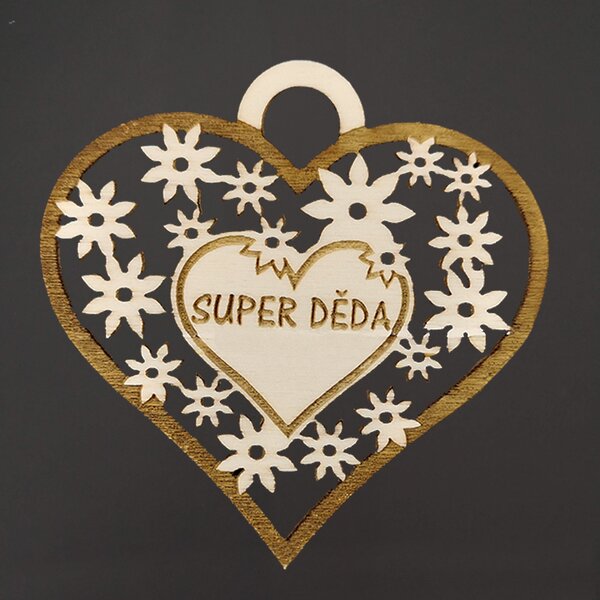AMADEA Drevené srdce s textom "super dedo", 7 cm, český výrobok