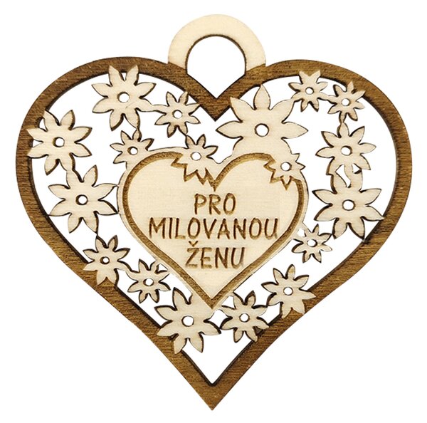 AMADEA Drevené srdce s textom "pre milovanú ženu", 7 cm, český výrobok