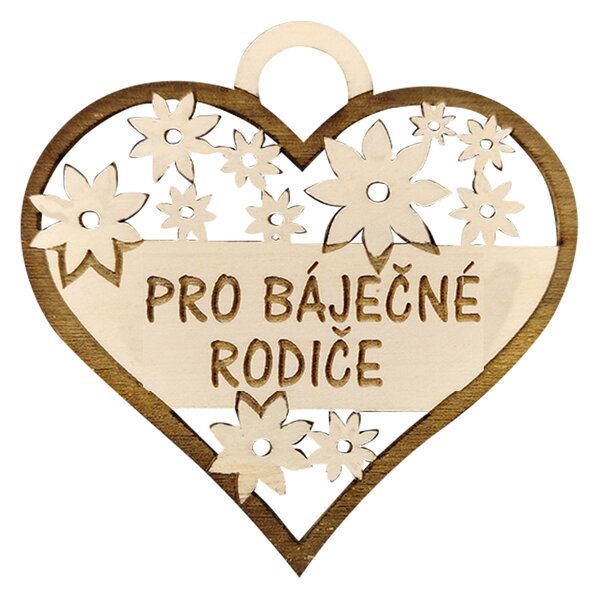 AMADEA Drevené srdce s textom "pre báječných rodičov", 7 cm, český výrobok